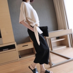 韩版冰丝系带针织衫女2020春夏新款女装短袖套头宽松薄款毛衣上衣